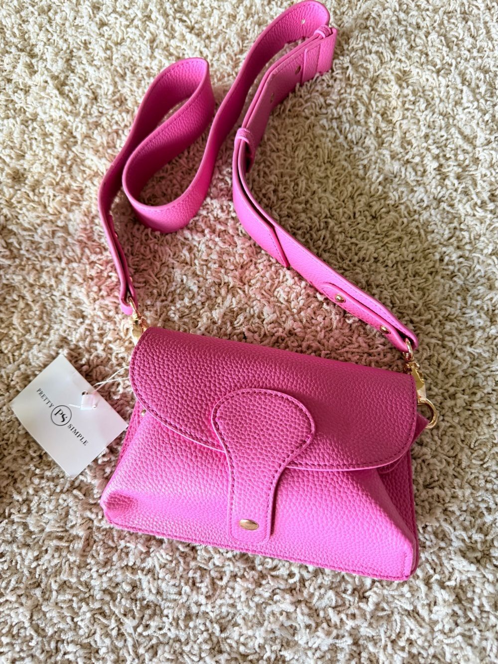 Pretty Simple Pink Pebbled Leather Crossbody Bag with Adjustable Strap